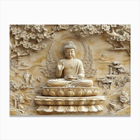 3d Hindu Ancient Religious Buddha Art Background Golden Artwork 1 Canvas Print