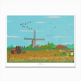 Farm Life Zundert - Dutch Countryside Windmill Landscape Art - Retro Inspired Illustration Canvas Print