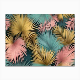 Tropical Colorful Textured Palm Leaves, Golden, Pink, Green 2 Canvas Print