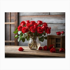 Red Roses In A Vase 2 Canvas Print