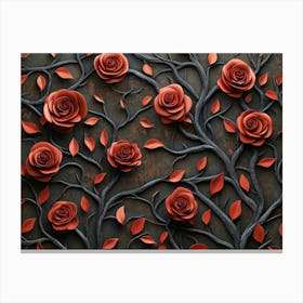 2d Texture Of Branches With Red Roses And Leaves 1 Canvas Print