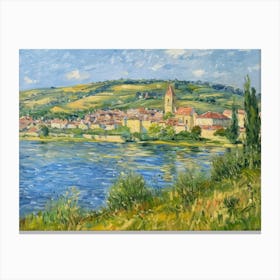Village Lakeshore Bliss Painting Inspired By Paul Cezanne Canvas Print