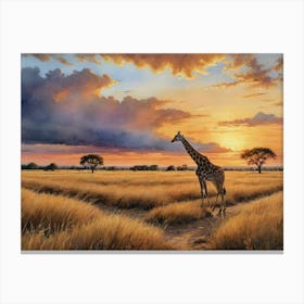 The Wild Expanse of Africa Sunset Giraffe Canvas Print