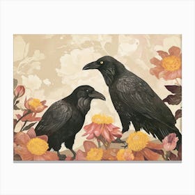 Floral Animal Illustration Raven 1 Canvas Print