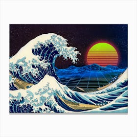 Synthwave Space: The Great Wave off Kanagawa (Katsushika Hokusai) — aesthetic poster, retrowave poster, neon poster Canvas Print