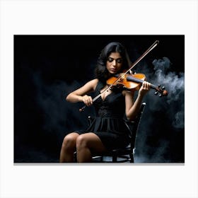 Persian woman playing on a violin on a black stage 2 Canvas Print