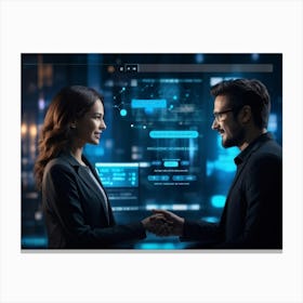 Ai Chatbot Interface Displaying A Conversation Between A Tech Developer And Client Featuring Promin (2) Canvas Print