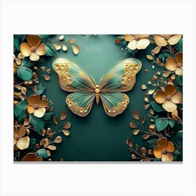 Butterfly On A Green Background Canvas Print