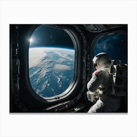 Astronaut Looking Out Of Spacecraft Window Canvas Print