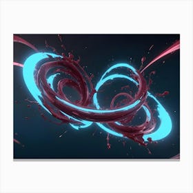 Abstract 3d Rendering Of Swirling, Neon Lit Liquid Forming Two Intertwined Rings Against A Dark Blue Background Canvas Print