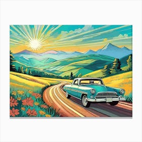 Old Car On The Road Canvas Print