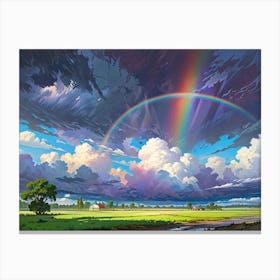 Rainbow Over A Field Canvas Print