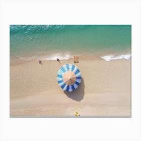 Aerial View Of A Blue And White Beach Umbrella Summer Photography Canvas Print