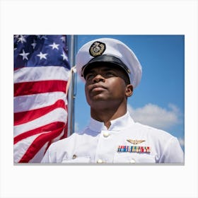 A Reverent Soldier Dressed In An Immaculate Uniform To Honor Memorial Day Stands I Front Of A Flut (5) Canvas Print