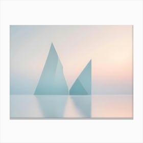 Abstract 3d Rendering Of Two Geometric Shapes In Soft Blue And Pink Hues, Reflecting In A Water Like Surface Canvas Print