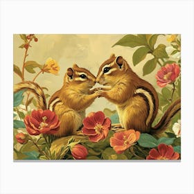 Floral Animal Illustration Chipmunk 2 Canvas Print