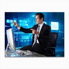 Businessman Pointing At Computer Screen Canvas Print