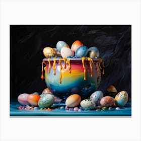 Pot Overflowing With Vibrant Iridescent Bird Eggs Each Egg Containing A Different Bird With Eyes T Canvas Print