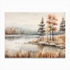 A Painting Of A Lake In Autumn 25 Canvas Print
