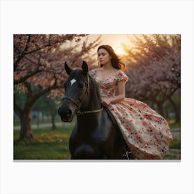 Girl riding a horse Canvas Print