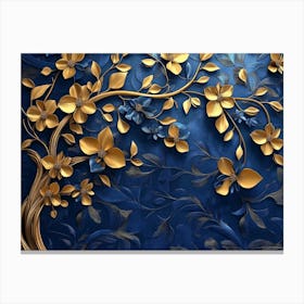 Gold And Blue Tree Canvas Print