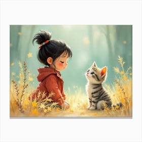 Little Girl And Kitten Lienzo