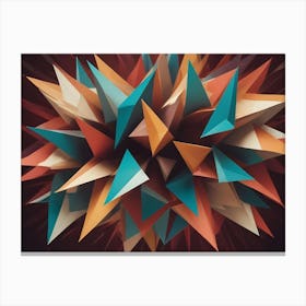 A Colorful, Spiky Sphere Explodes Outward, With Sharp, Triangular Facets In Shades Of Blue, Orange, Red, And White Canvas Print