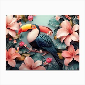 3d Render Toucans Bird, Floral Background Canvas Print