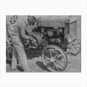 Son Of Pioneer At El Indio, Texas, Repairing Clutch On Tractor By Russell Lee Canvas Print