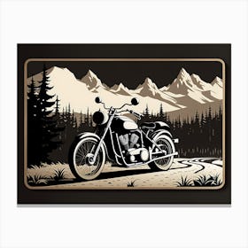 Motorcycle In The Mountains, vintage bike, classic bike, vector art, 2 Canvas Print
