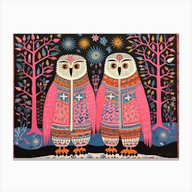 Snowy Owl 2 Folk Style Animal Illustration Canvas Print
