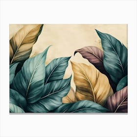 Vintage Tropical Green Brown Leaves with Golden Texture Canvas Print