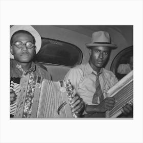 African American Musicians In Car Playing Accordion And Washboard And Singing, Near New Iberia, Louisiana By Canvas Print