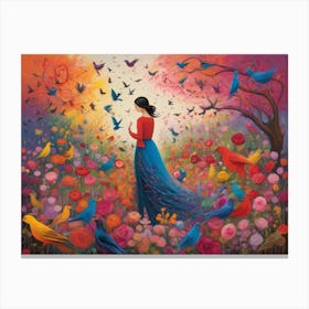 Sdxl 09 A Solitary Figure Stands In A Garden Of Vibrant Blooms 0 Canvas Print