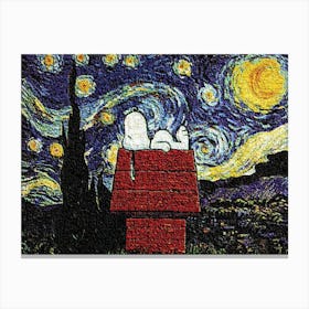 dog sleep sleeping red house starry night van gogh Canvas Print