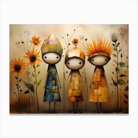 Three Little Girls With Sunflowers Canvas Print