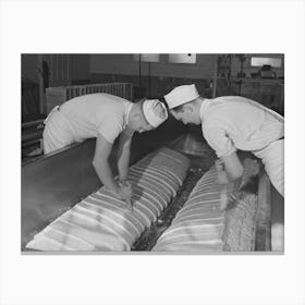 Cutting Through The Curd Which Has Cheddared, And Thus Releasing The Whey, Tillamook Cheese Plant, Tillamook Canvas Print