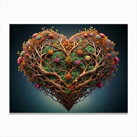 Heart Shaped Tree With Flowers Canvas Print