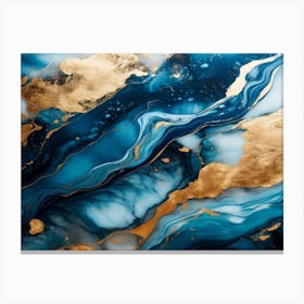 Gold And Blue Abstract Painting Canvas Print