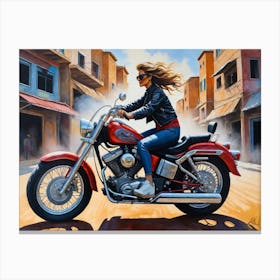 Woman On A Motorcycle 2 Canvas Print