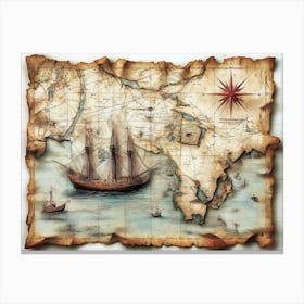 Pirate Ship On A Map Canvas Print