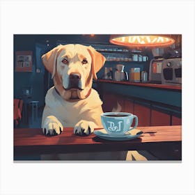Labrador Loves Coffee Canvas Print