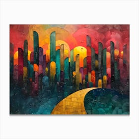Sunset Cityscape, Cubism Canvas Print