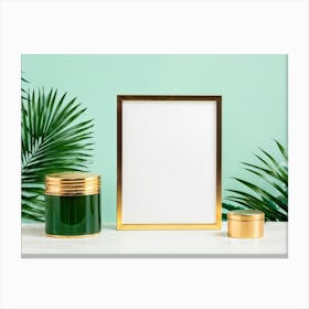 Square Composition Framed By A Modern Minimalist Jungle Inspired Decor Featuring A Graphic Style (2) Canvas Print