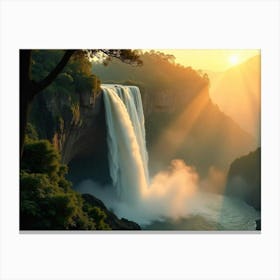 Sunset Over A Waterfall Canvas Print