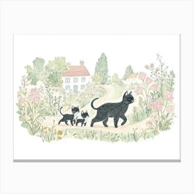 Cat Family At Countryside Canvas Print