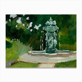 Ladies And Lions Garden Fountain Canvas Print