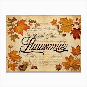 An Autumny Vintage Greeting For Thanksgiving The Text Swirling In The Form Of Autumnal Calligraphy (2) Canvas Print