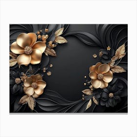 3d Golden Jewelry Flowers In Black Design Canvas Print