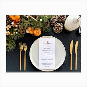 A Detailed Close Up Illustration Captures An Autumnal Table Setting Festive Dinner Arrangement Taki 2 1 Canvas Print